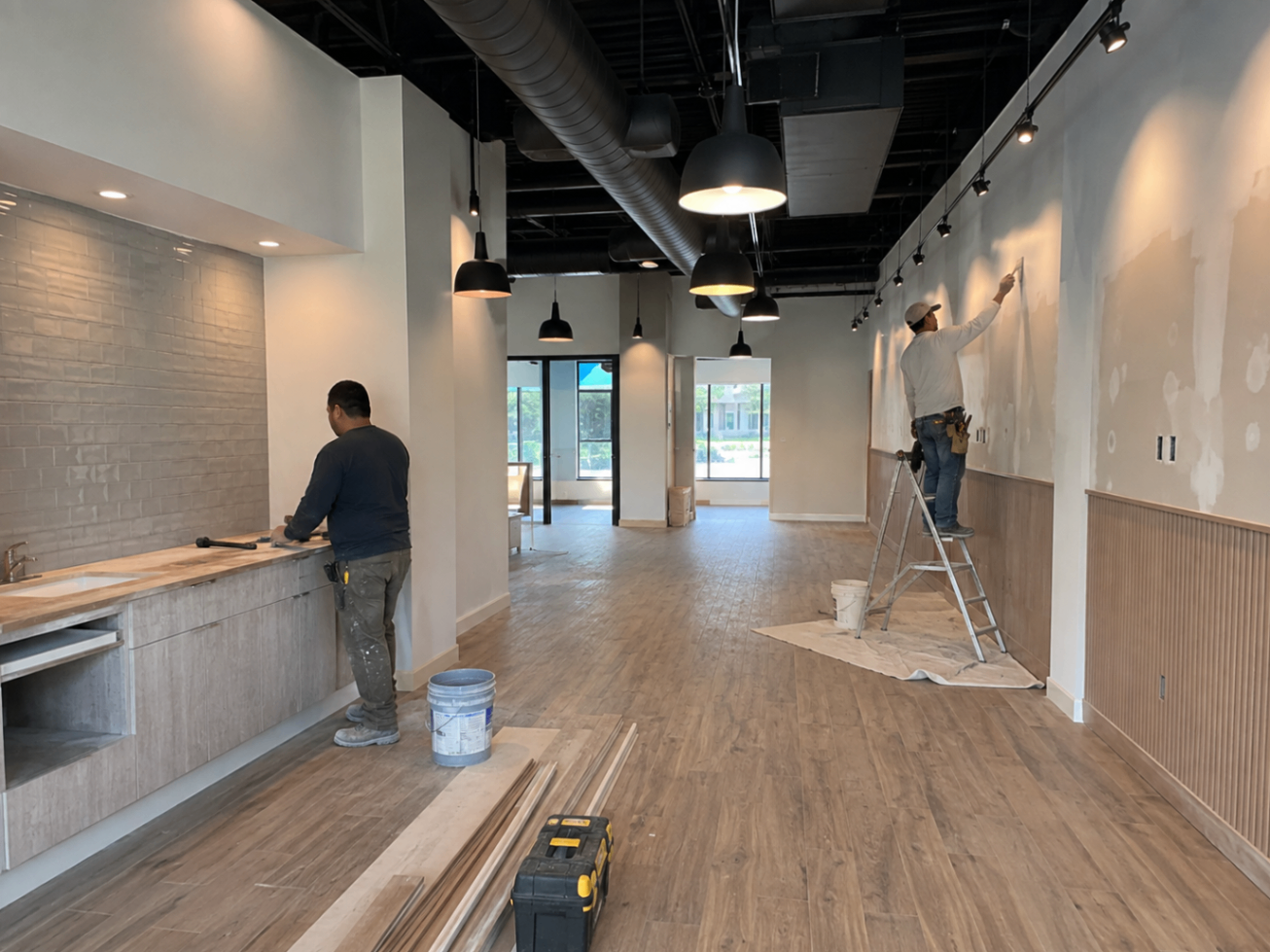 Finishes in a commercial retail and kitchen space
