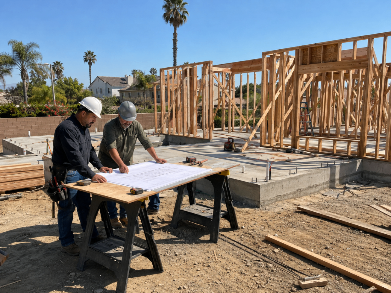 Reviewing blueprints on site