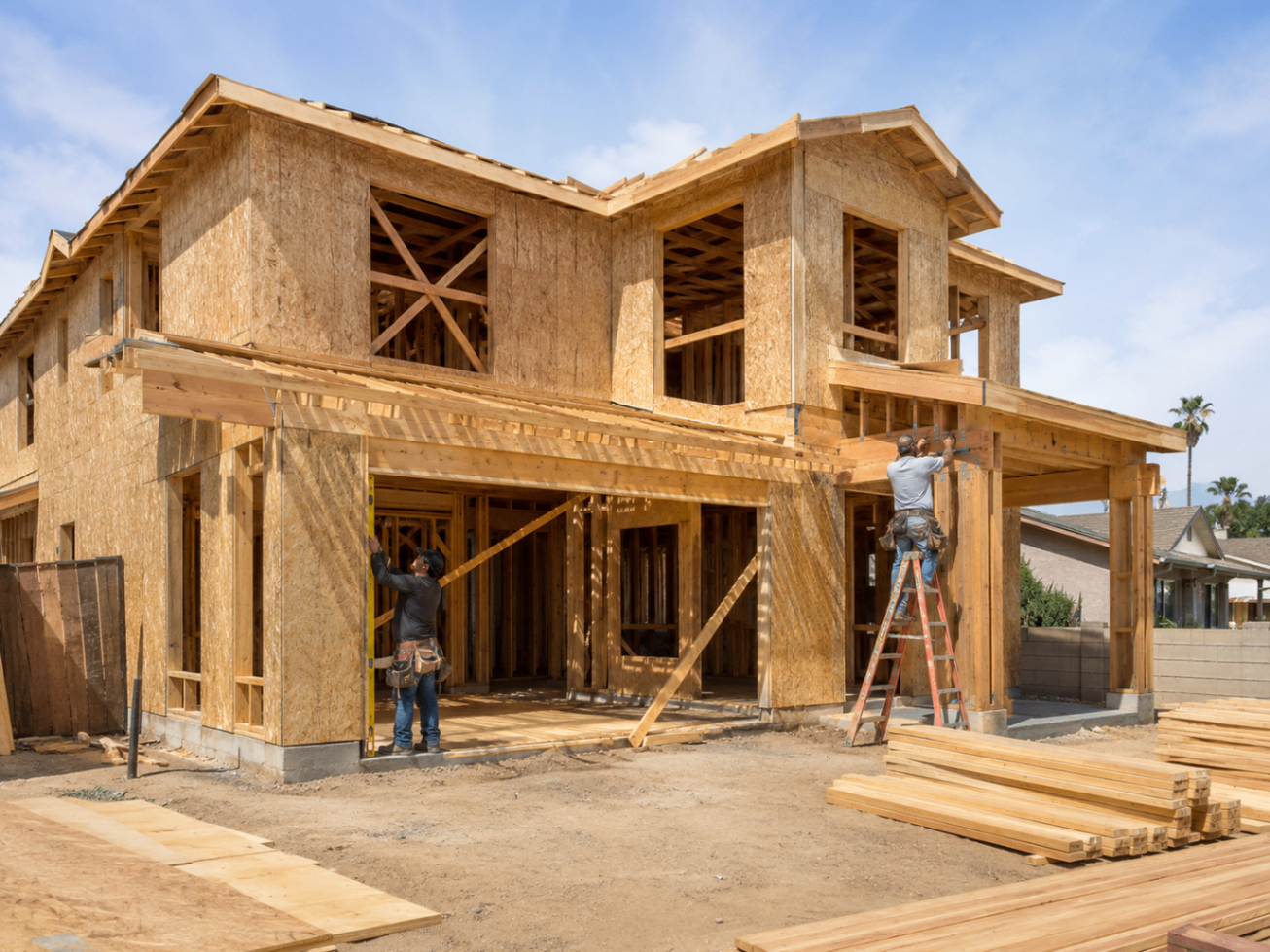 Framing of a new two-story home